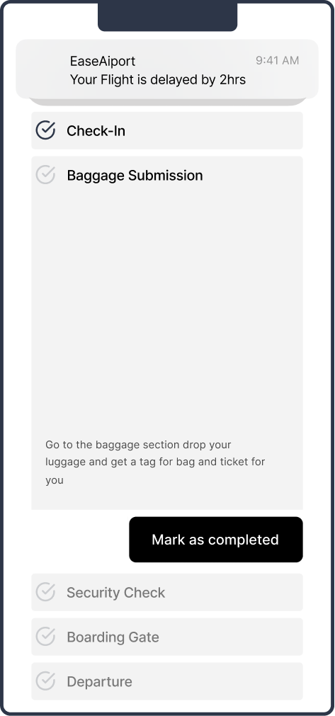 EaseAirport boarding process wireframe