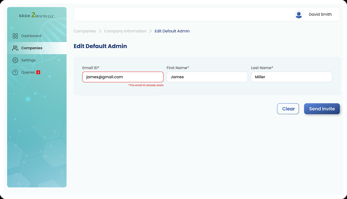 Edit default admin settings