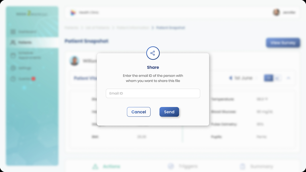 Share snapshot modal for clinical teams
