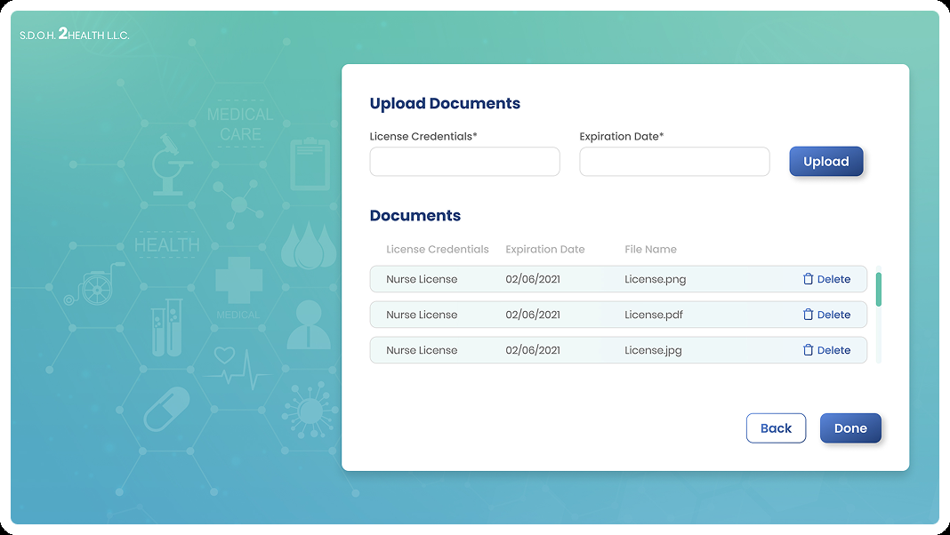 Upload license documents onboarding screen