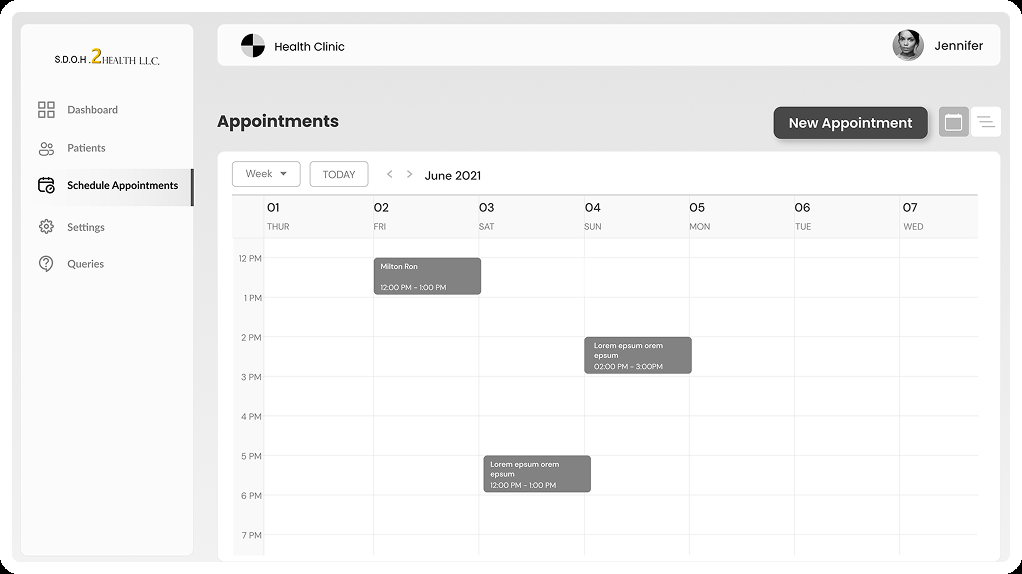 Appointments calendar wireframe