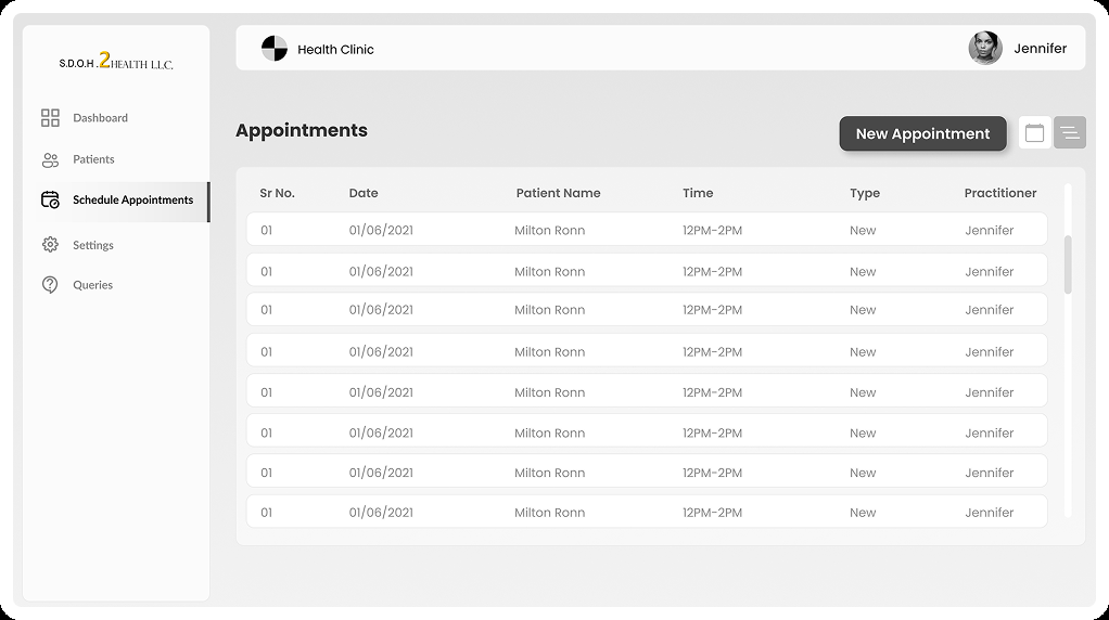 Appointments list wireframe