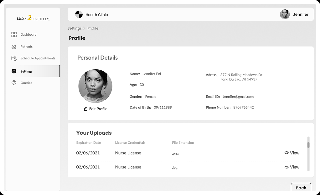 Profile settings wireframe