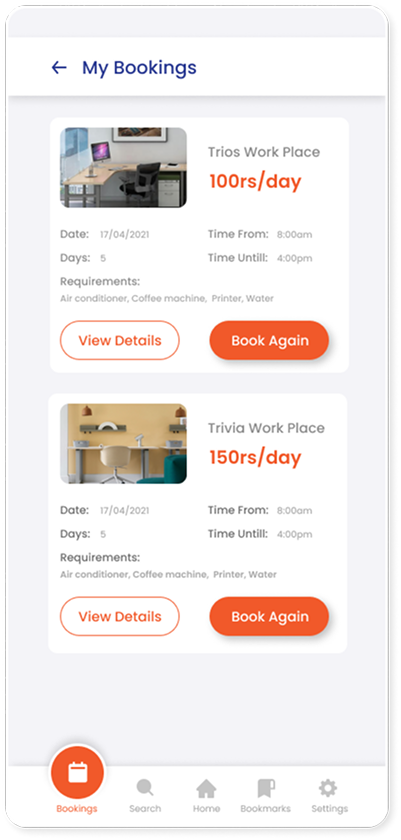 My bookings screen