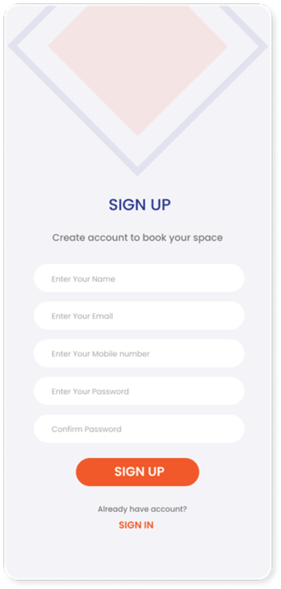 Sign up screen